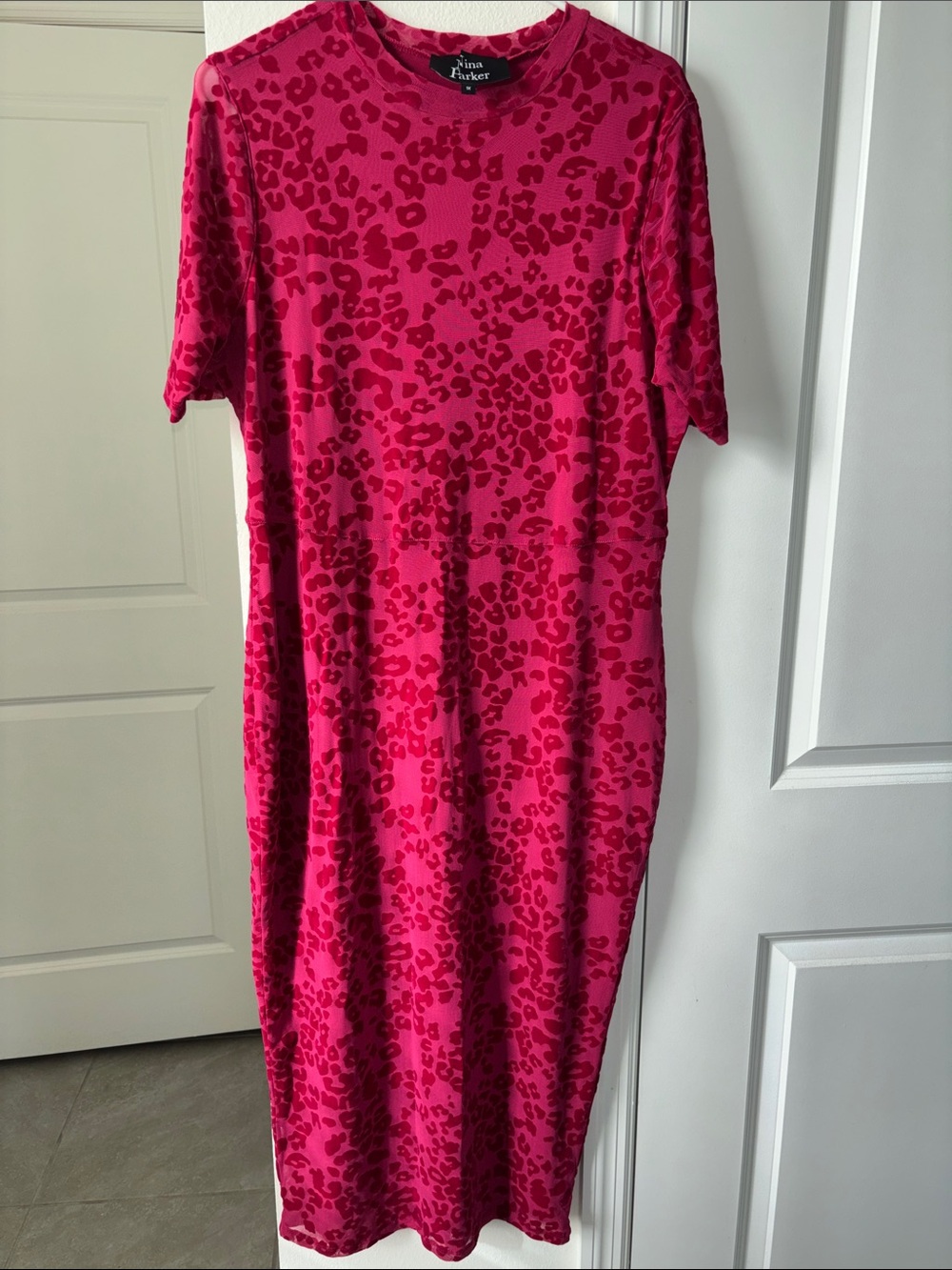 Nina Parker Hot Pink Leopard-Print Midi Dress